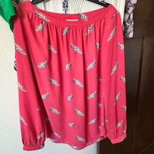 LOFT Coral Peplum-Style Printed Long-Sleeve Blouse